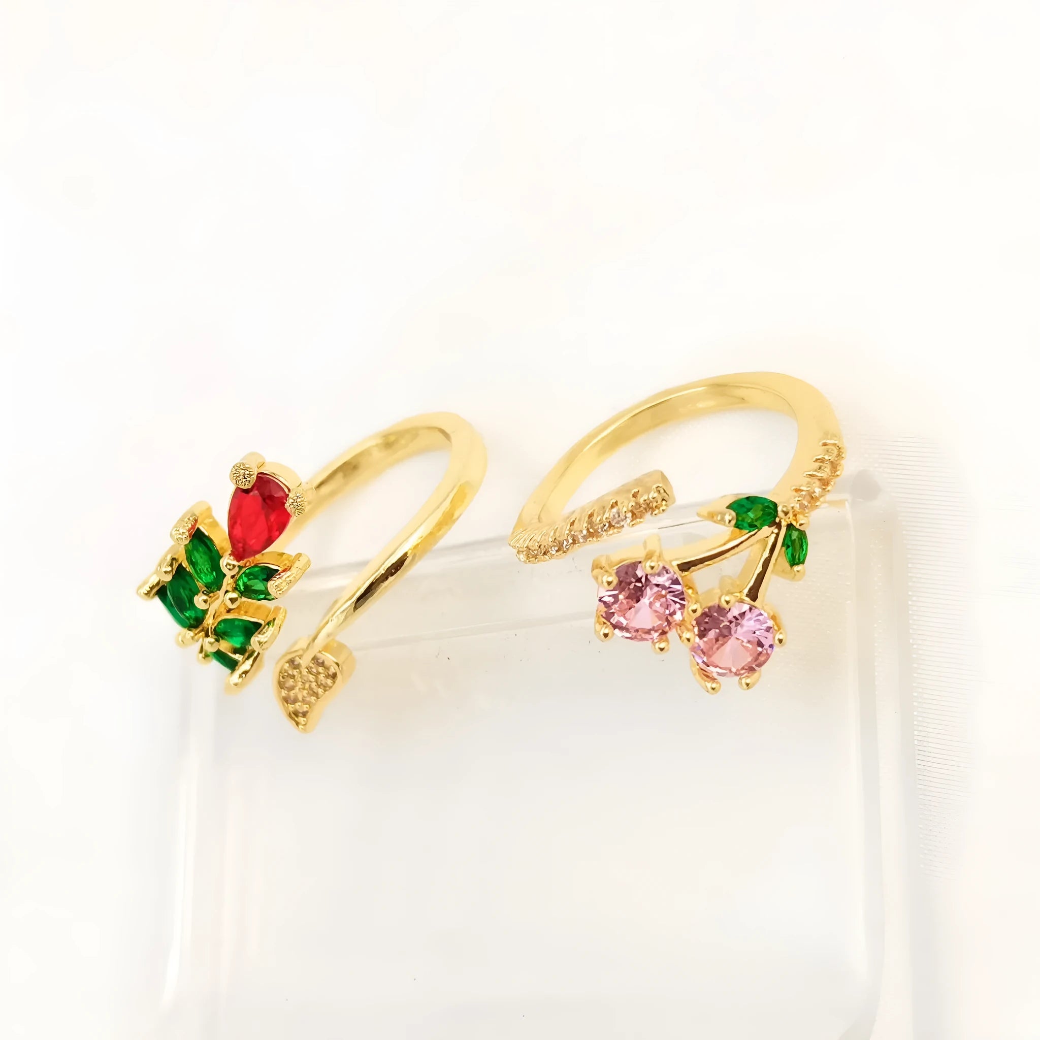 Copper geometric open ring with gold-toned zircon leaf design for women in two colour options