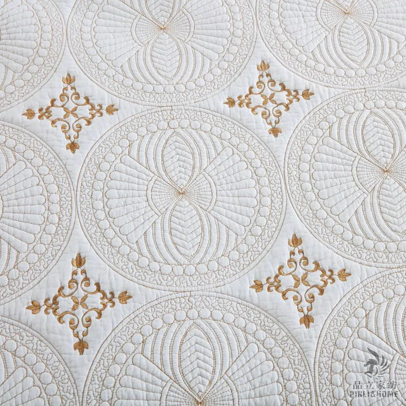 Double thick pure cotton bed cover set with embroidery for 1.8 metre bed