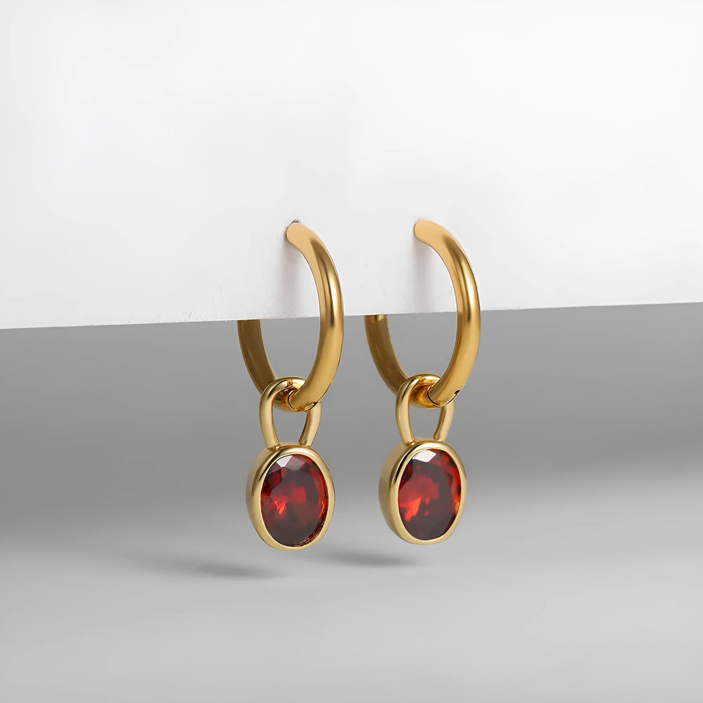 Retro oval zircon earrings in copper showing six colour variations