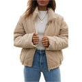 Apricot women's corduroy jacket with stand collar and front zipper