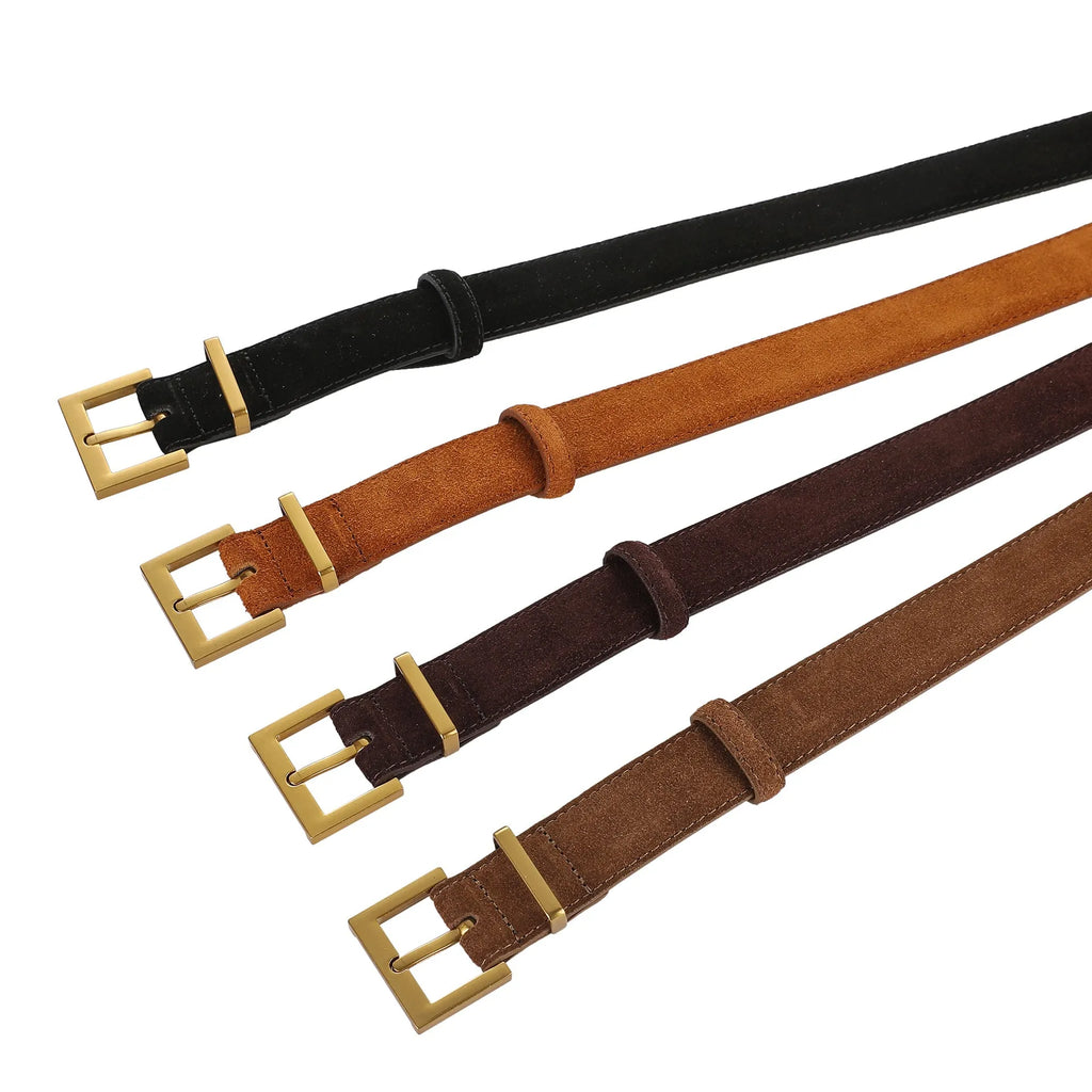Ladies' genuine leather belt with quadrilateral pin buckle in black colour