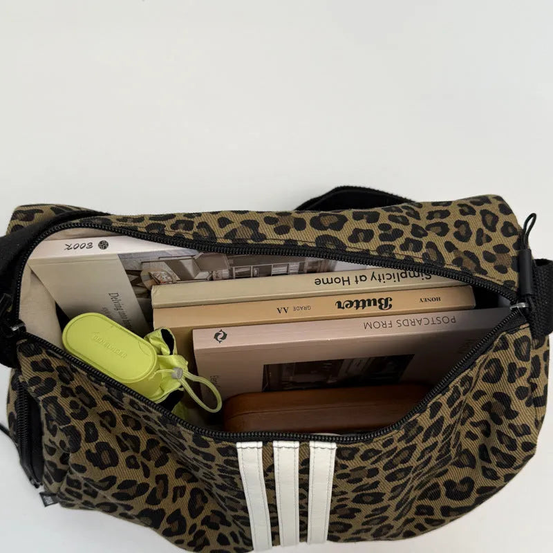 Large capacity leopard print sports style shoulder messenger bag with cross-body design