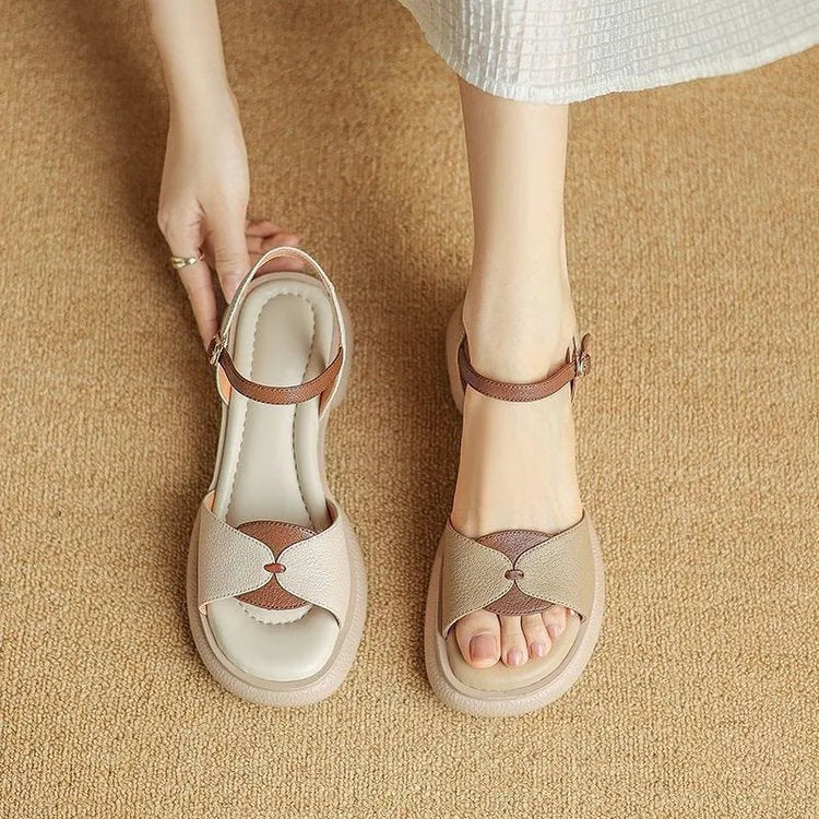 Women's khaki platform sandals with chunky rubber heel and open toe