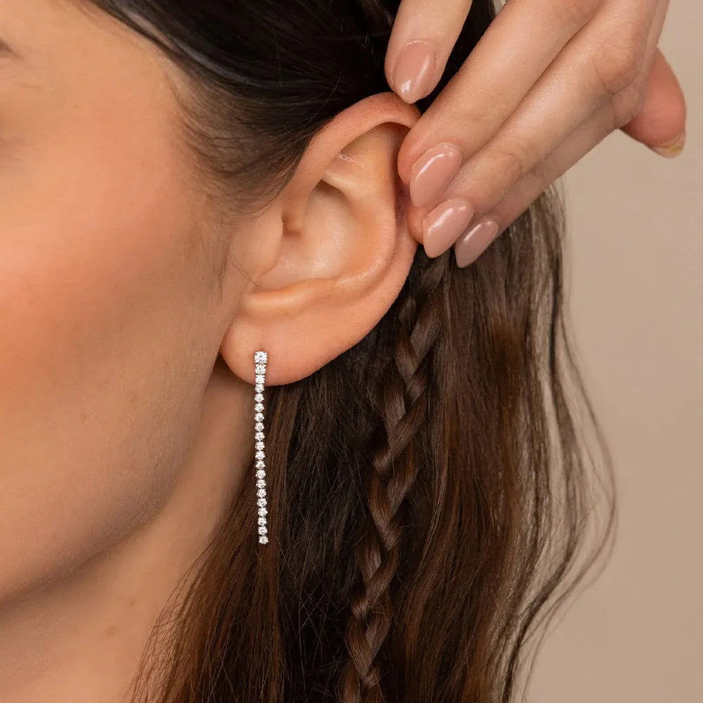 Geometric zircon earrings with Chinese style linear design in stainless steel, gold and steel colour options