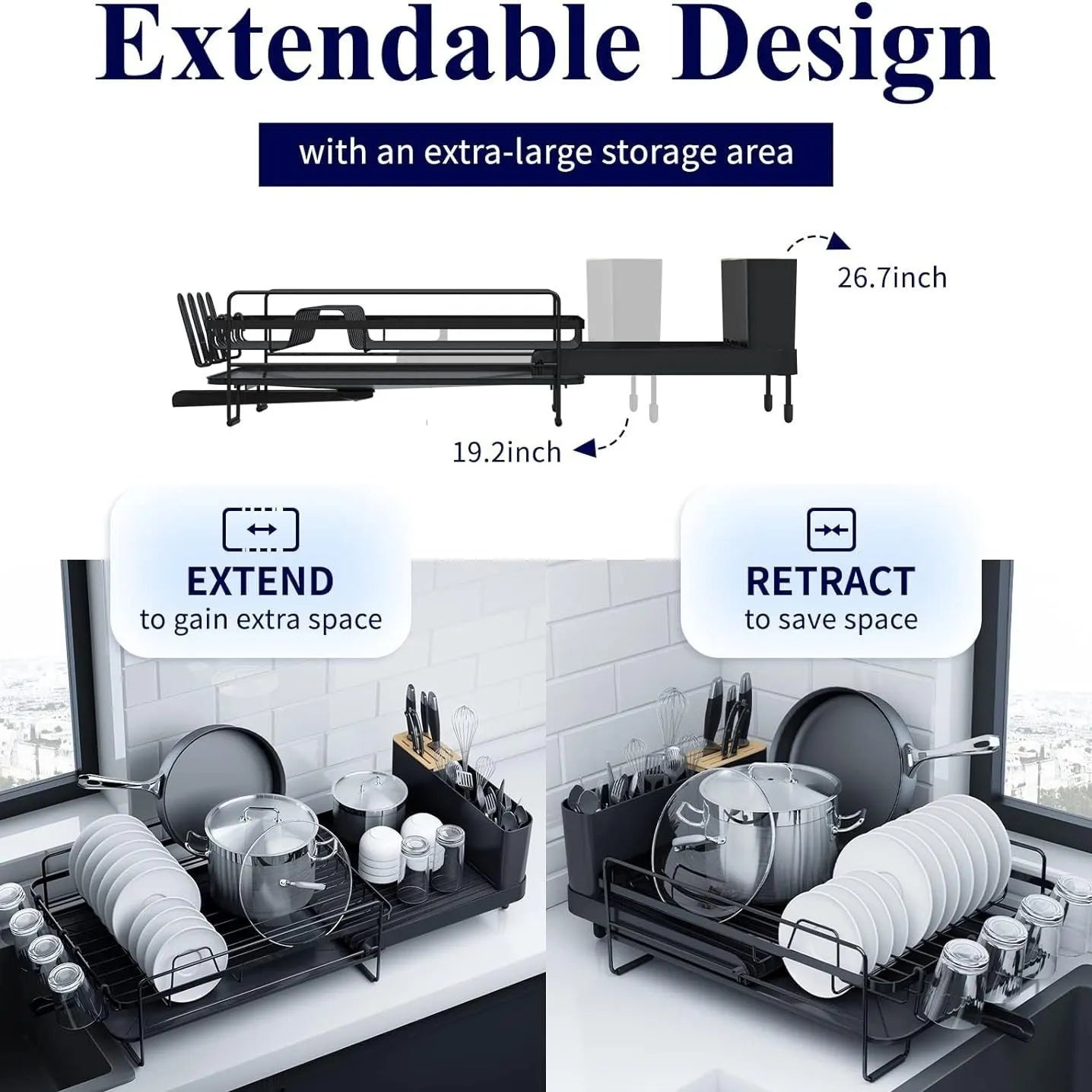 Retractable carbon steel cutlery drain rack in modern simplicity style