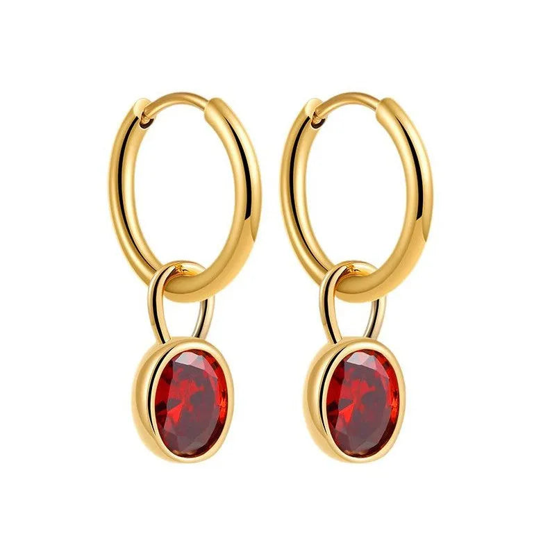 Retro oval zircon earrings in copper showing six colour variations