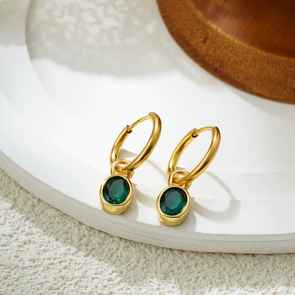 Retro oval zircon earrings in copper showing six colour variations