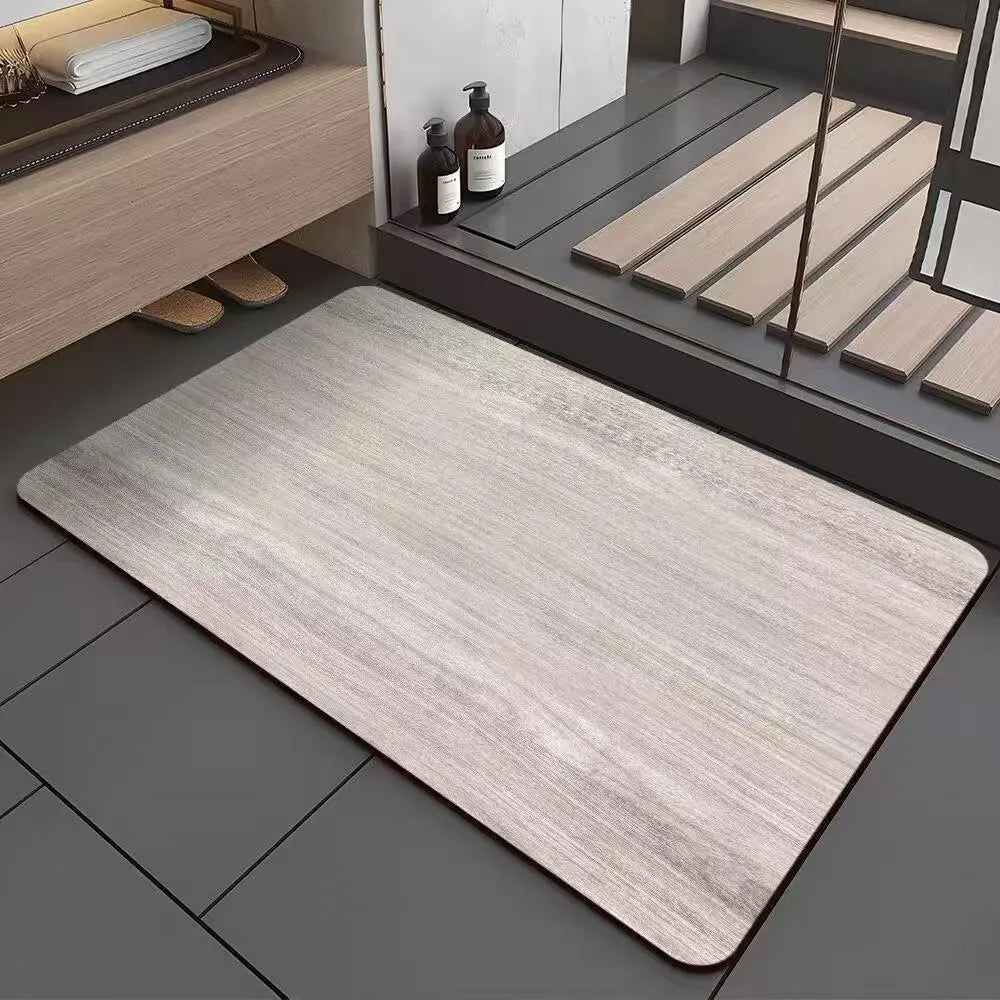 American style diatomite washroom floor mat with wood grain pattern on bathroom tiles