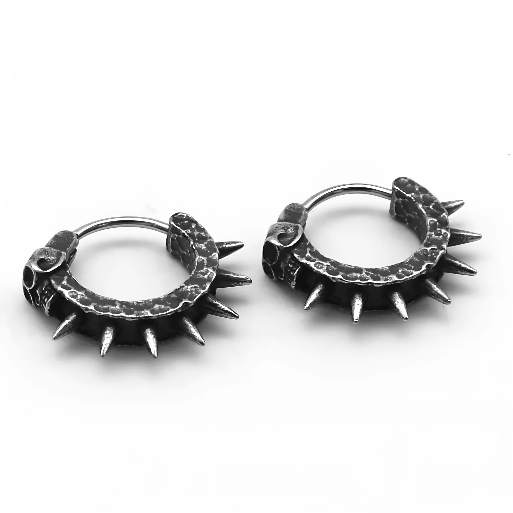 A pair of retro black alloy earrings with a geometry shape, designed with a punk motorcycle aesthetic.