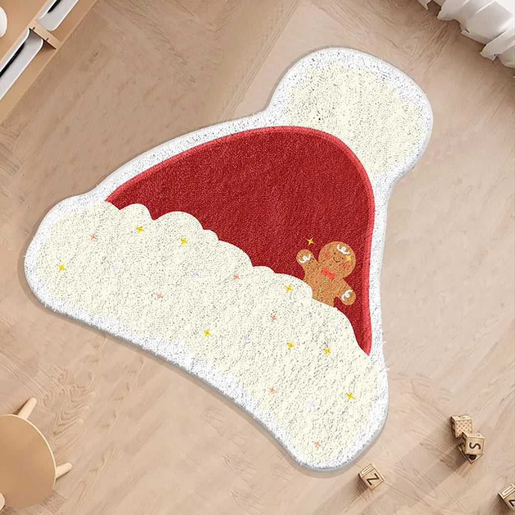 Round Christmas floor mat with holiday pattern in imitation cashmere material