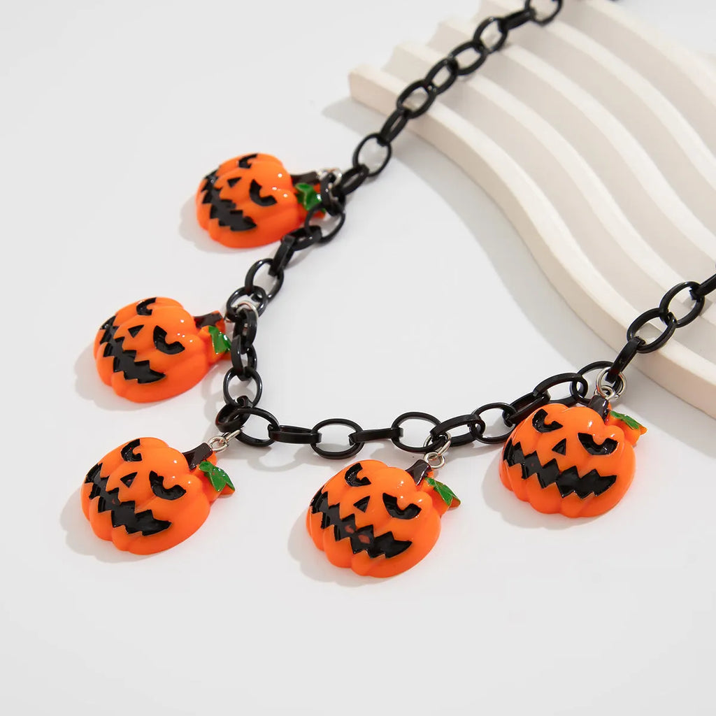 Halloween necklace with colourful acrylic pumpkin cartoon pendant on plastic chain