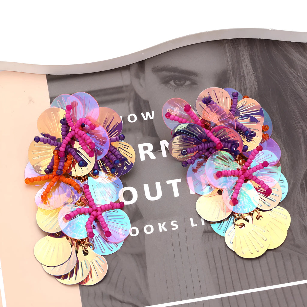 Handmade mixed material floral earrings with European American dopamine style in colourful designs