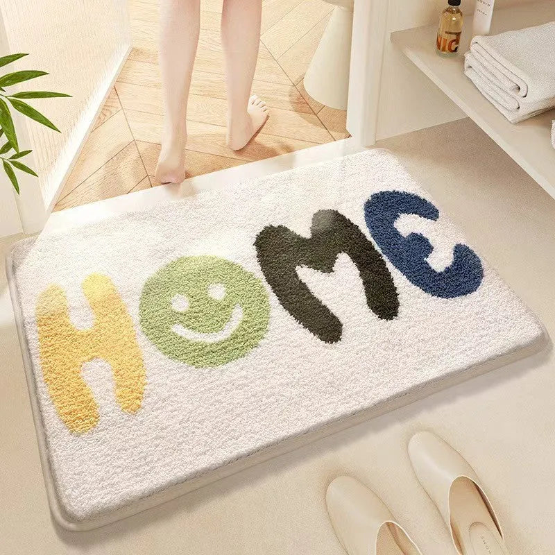 Cashmere carpet floor mat with plastic bottom in sky sea rainbow print, available in 40x60cm or 50x80cm square sizes