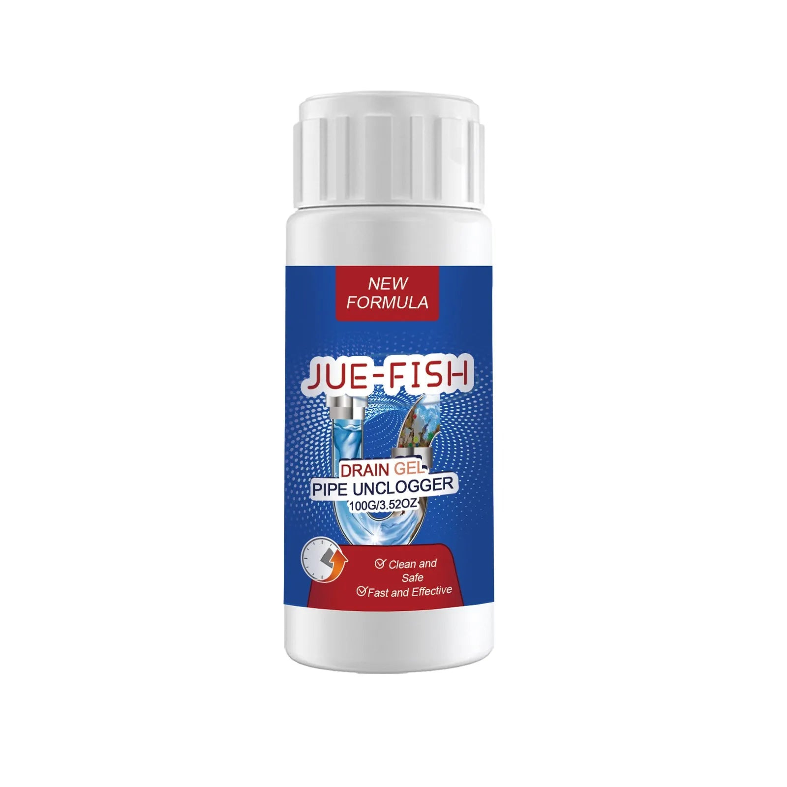100g pipe dredge agent bottle for sewer and toilet cleaning, 11cm tall.