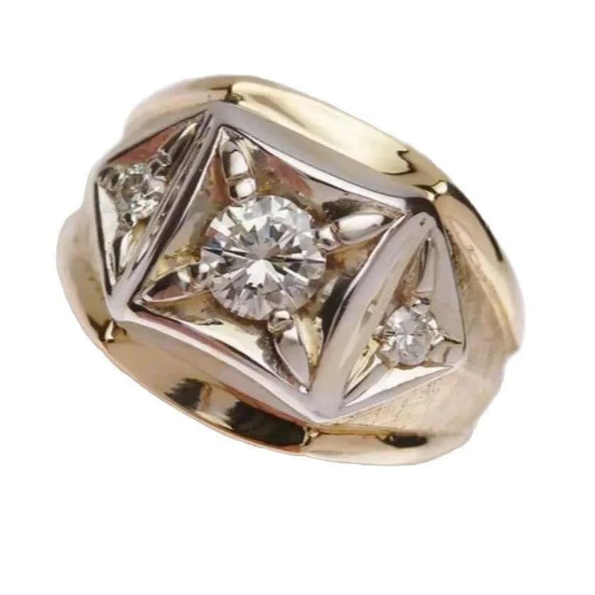 Geometric hollow gold copper couple rings with chamfering square pattern design