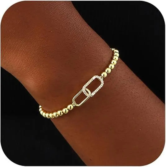 Adjustable stainless steel beaded bracelet with geometric round beads in six colour style options