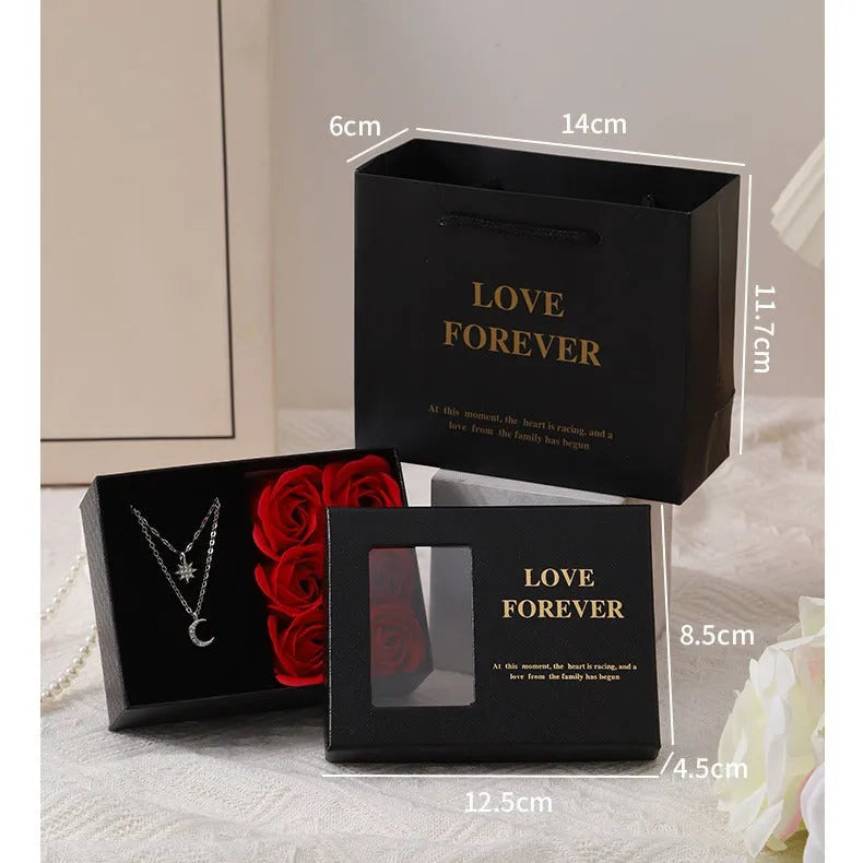 Red soap flower gift box set with six flowers, handbag, and Korean style design.