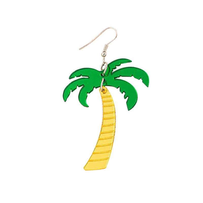 Drop-shaped acrylic earrings with summer coconut design in five colour variations on alloy ear hooks