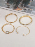 Women's artistic retro geometric alloy bracelet 4-piece set in gold or silver finish