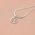 Stainless steel necklace with tree pendant on snake bones chain in gold or steel colour