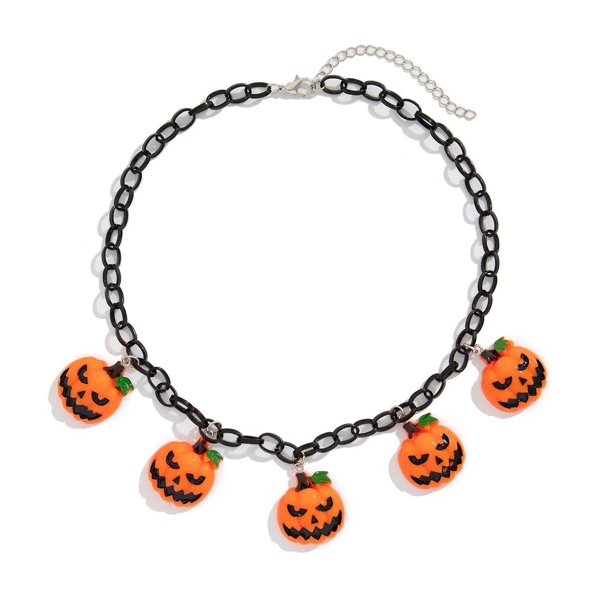 Halloween necklace with colourful acrylic pumpkin cartoon pendant on plastic chain