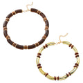 Women's multi-layer wooden necklace and bracelet set with alloy chain and round pendant elements