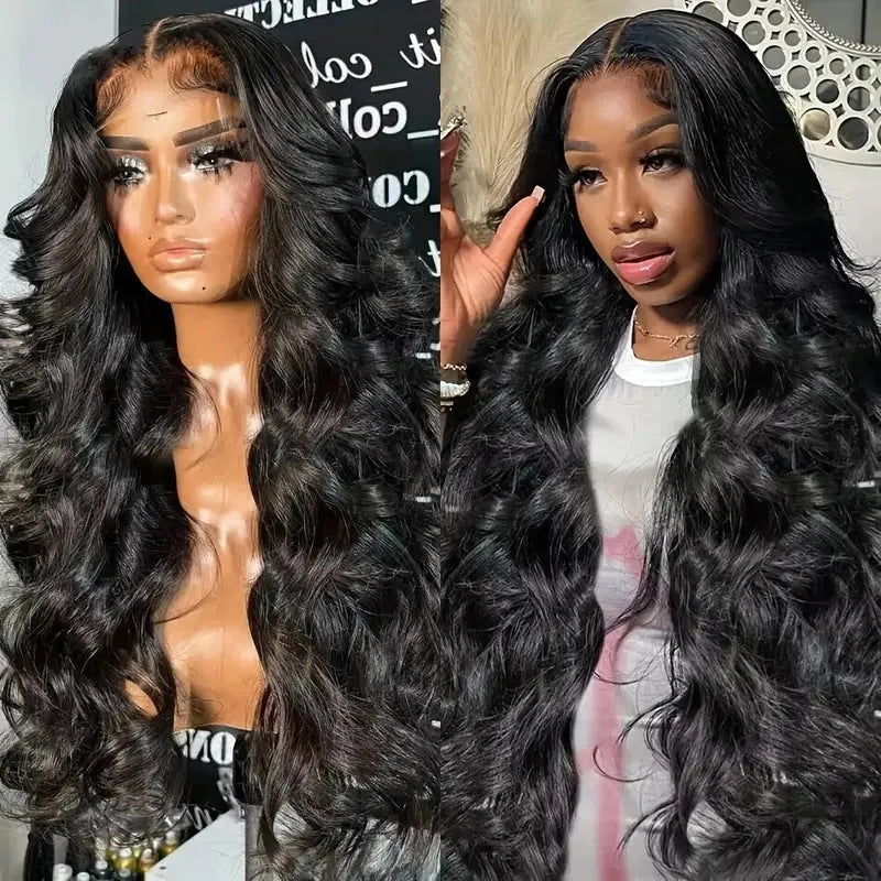 Black lace wig with big wave style made from high-temperature fibre material showing textured hair pattern