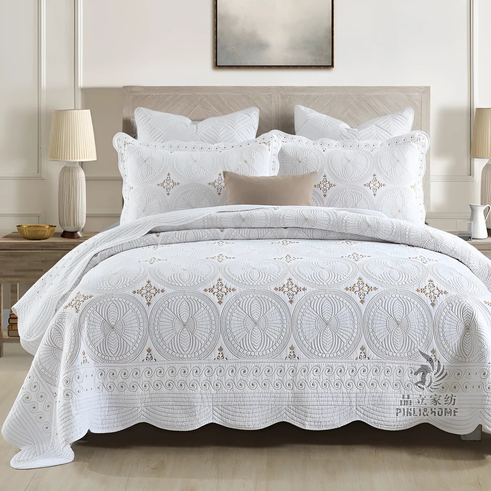 Double thick pure cotton bed cover set with embroidery for 1.8 metre bed