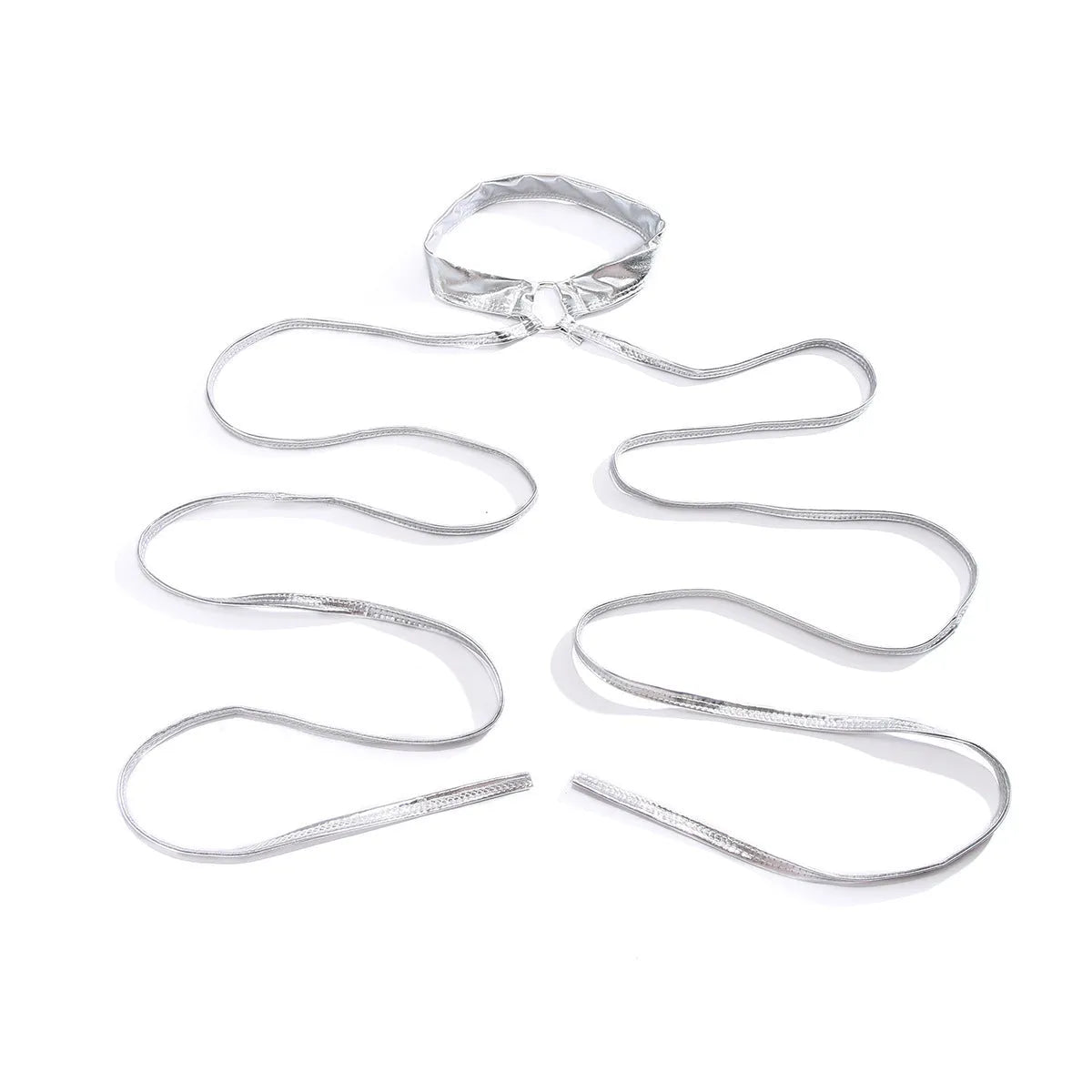 Silver coloured adjustable lace-up ankle chain with geometric links.