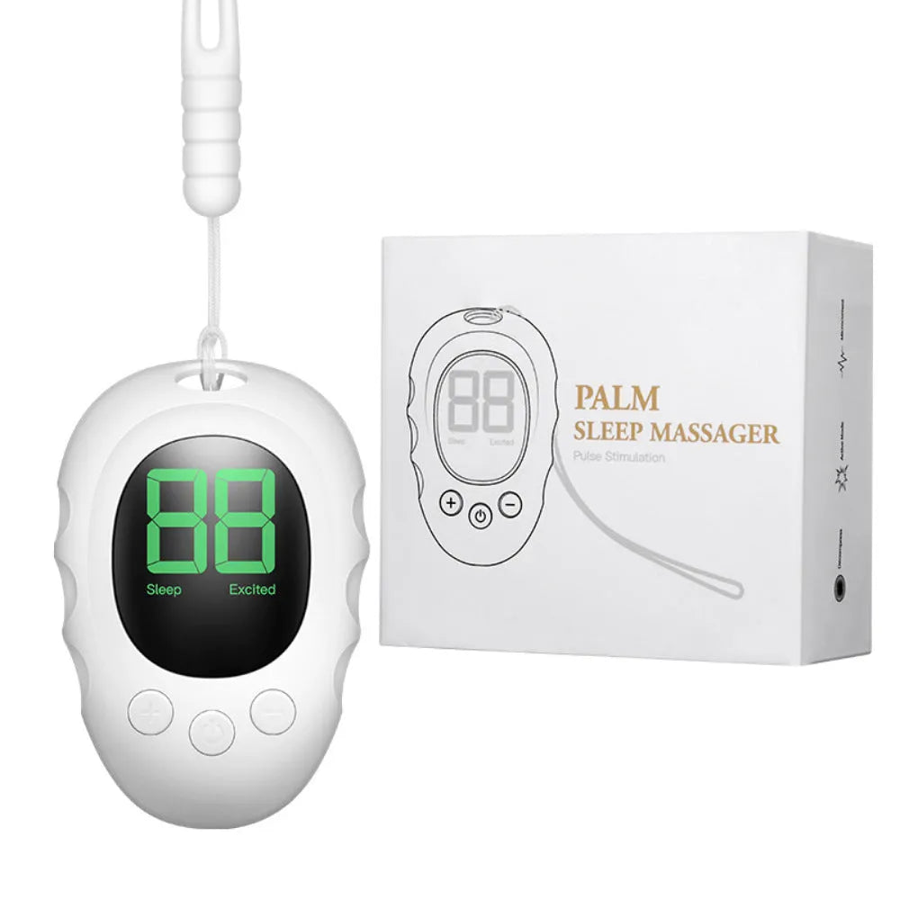 Silicone sleep aid hand grip in black, white, and green colours with charging cable