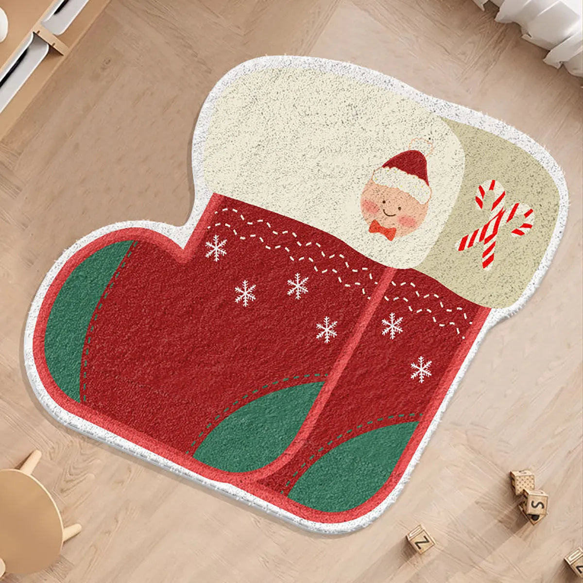 Round Christmas floor mat with holiday pattern in imitation cashmere material