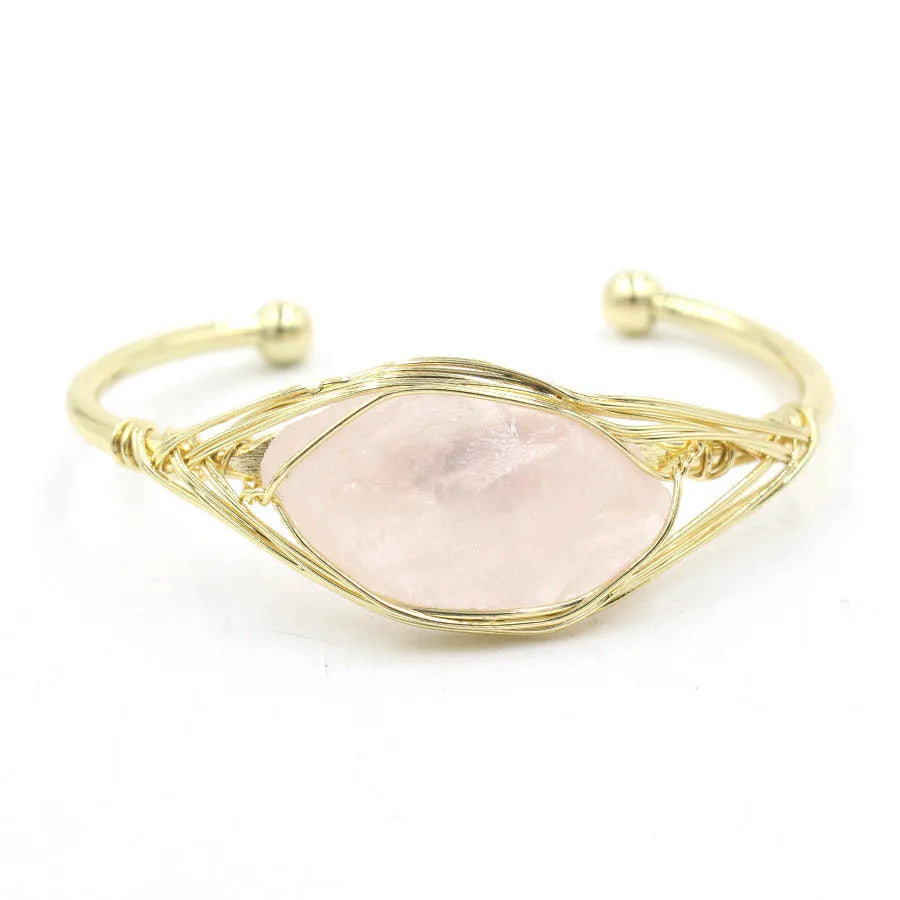 Natural raw gemstone crystal bracelet showing 8mm winding design with simple opening clasp in amethyst colour