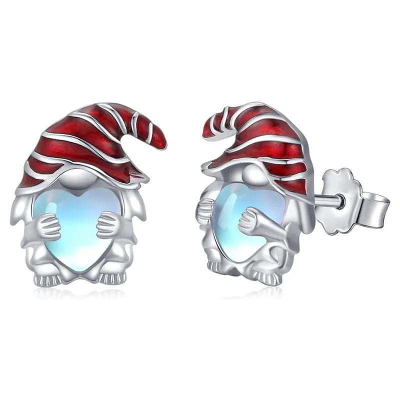 Women's Santa Claus earrings with heart shape and white gold colour finish