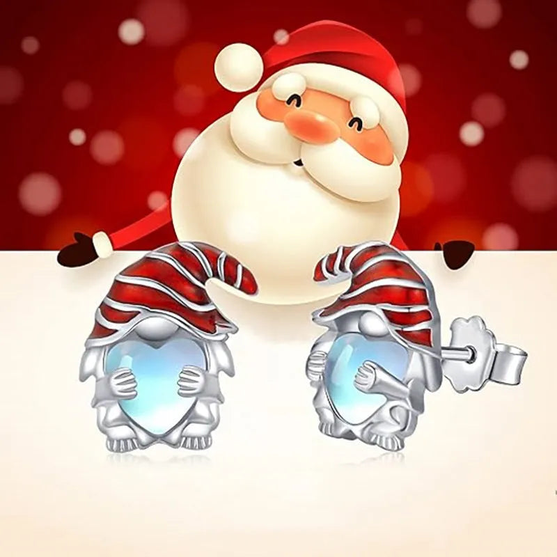 Women's Santa Claus earrings with heart shape and white gold colour finish
