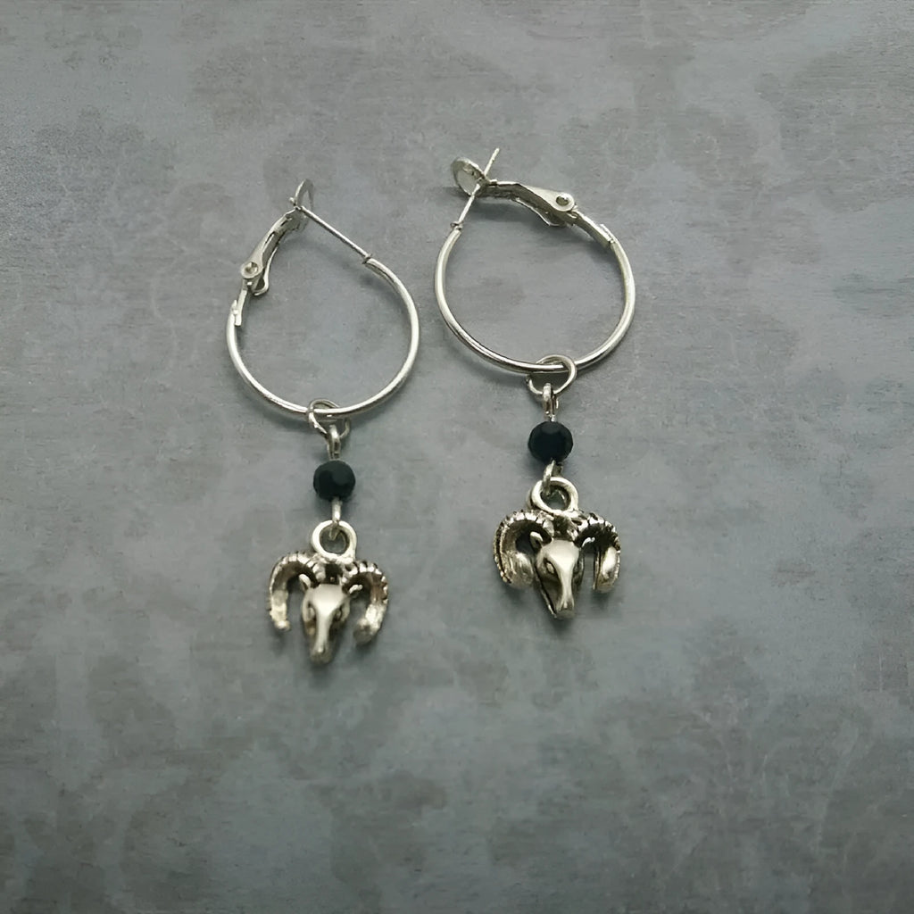 Silver colour alloy Tibetan antelope inspired round ring earrings for women