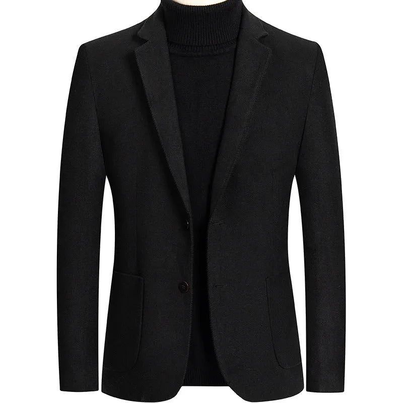 Men's grey wool slim fit suit jacket with polyester lining for autumn winter casual wear