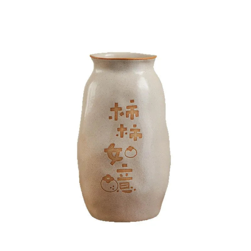 Chinese hand-painted ceramic joy vase with traditional carving on 8cm base in symbolic colour theme