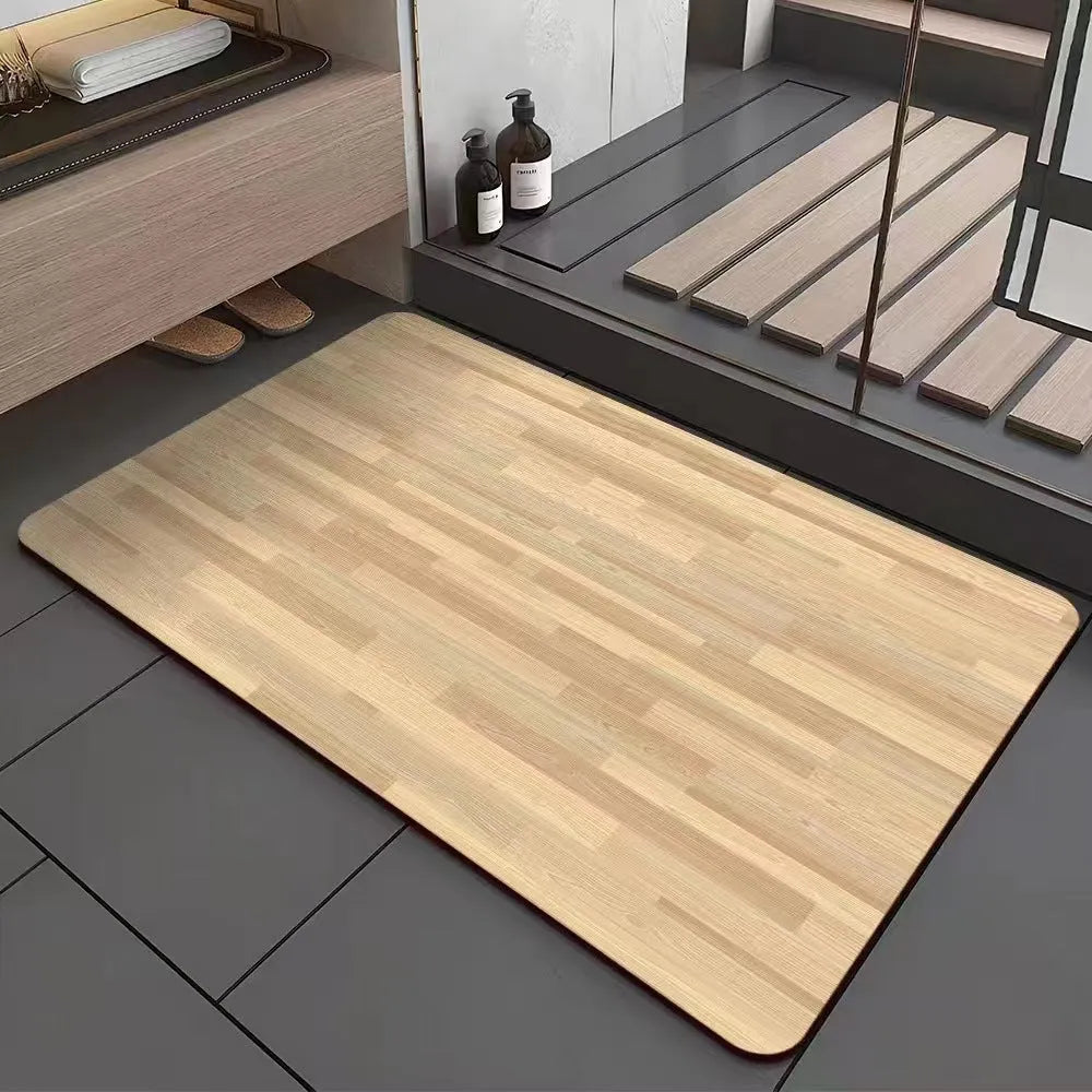American style diatomite washroom floor mat with wood grain pattern on bathroom tiles