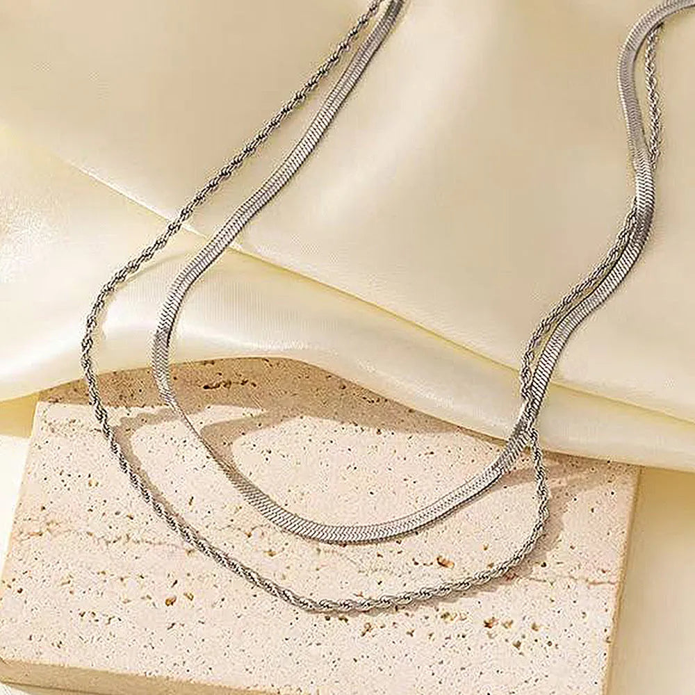 Women's retro geometric necklace with titanium steel pendant on adjustable snake bones chain