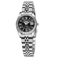 Waterproof quartz fashion watch for women showing metallic colour options with 10mm thickness