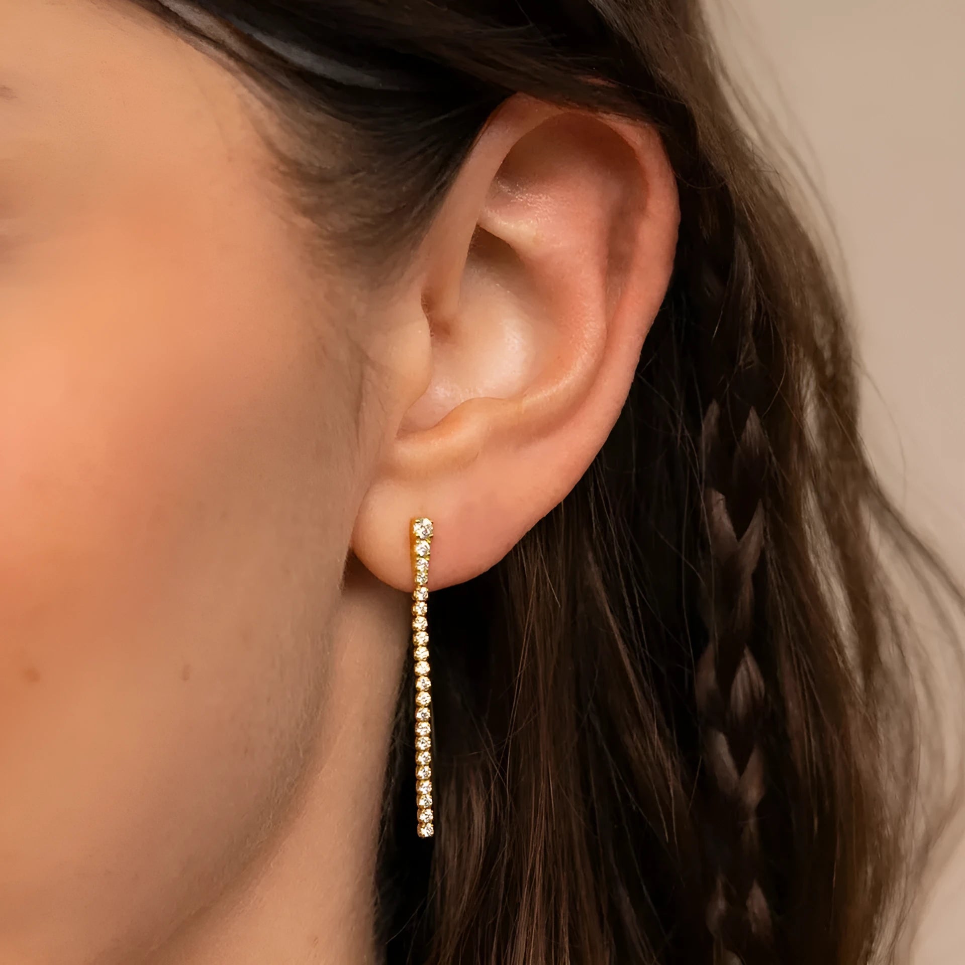 Geometric zircon earrings with Chinese style linear design in stainless steel, gold and steel colour options