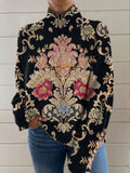 Black turtleneck sweater with 3D pattern print in loose Japanese Korean casual style