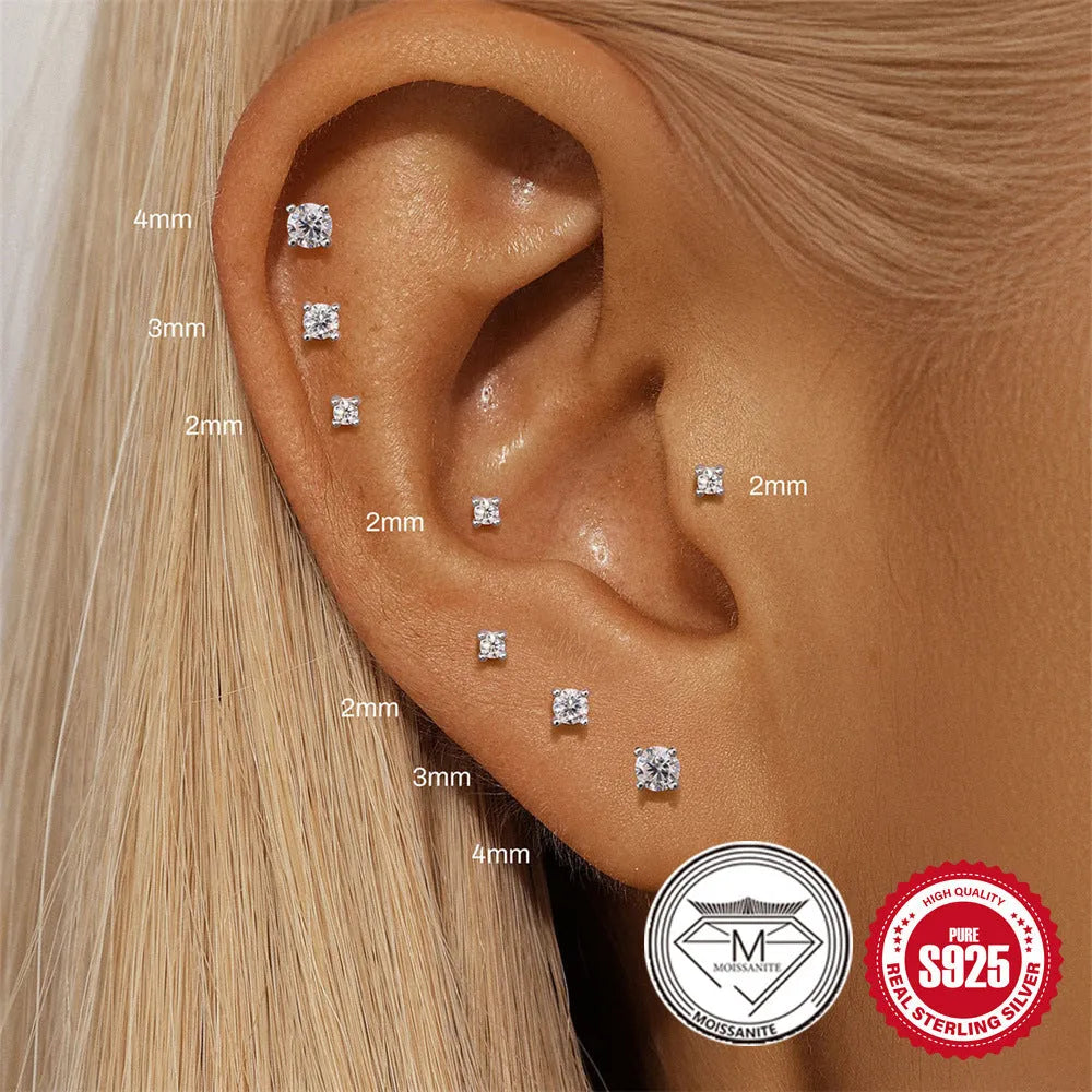 S925 sterling silver clip-on stud earrings with petal diamond debris design in platinum colour.