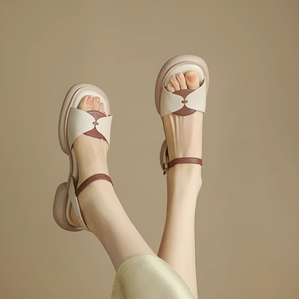 Women's khaki platform sandals with chunky rubber heel and open toe