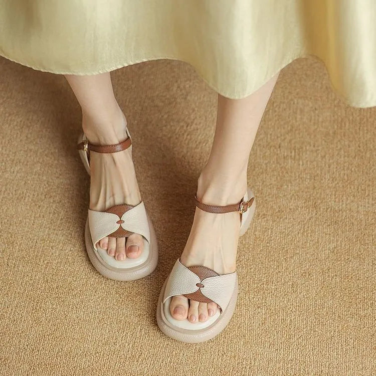 Women's khaki platform sandals with chunky rubber heel and open toe