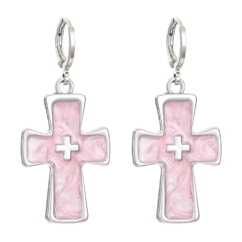 Women's alloy cross crystal stud earrings with geometric and animal designs in five colour options