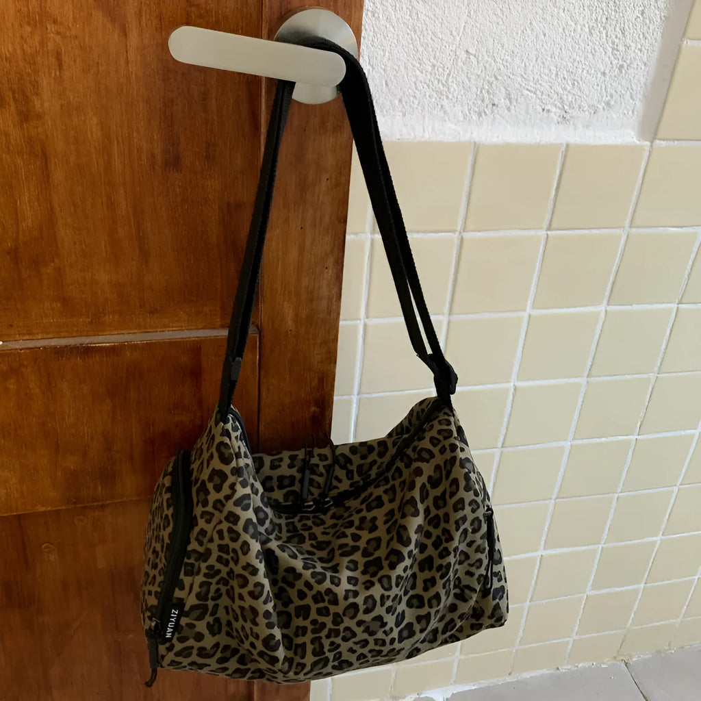 Large capacity leopard print sports style shoulder messenger bag with cross-body design
