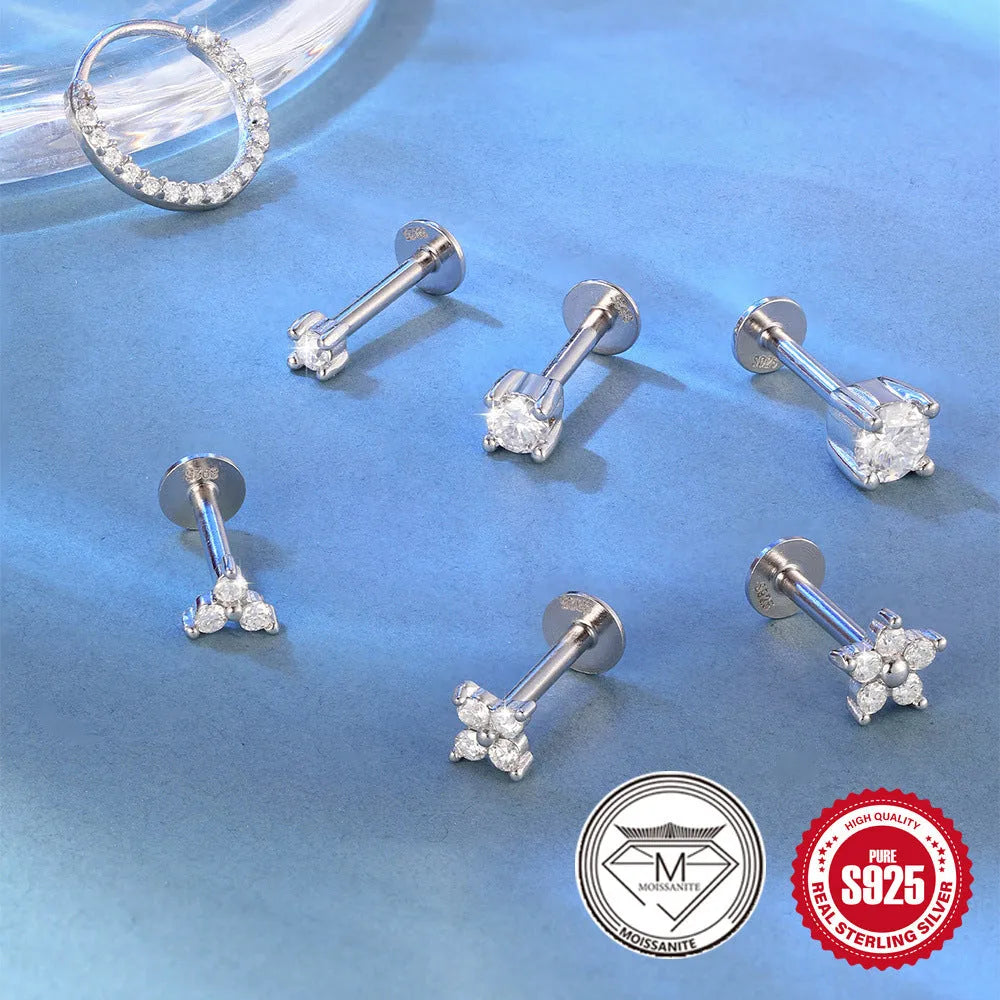 S925 sterling silver clip-on stud earrings with petal diamond debris design in platinum colour.