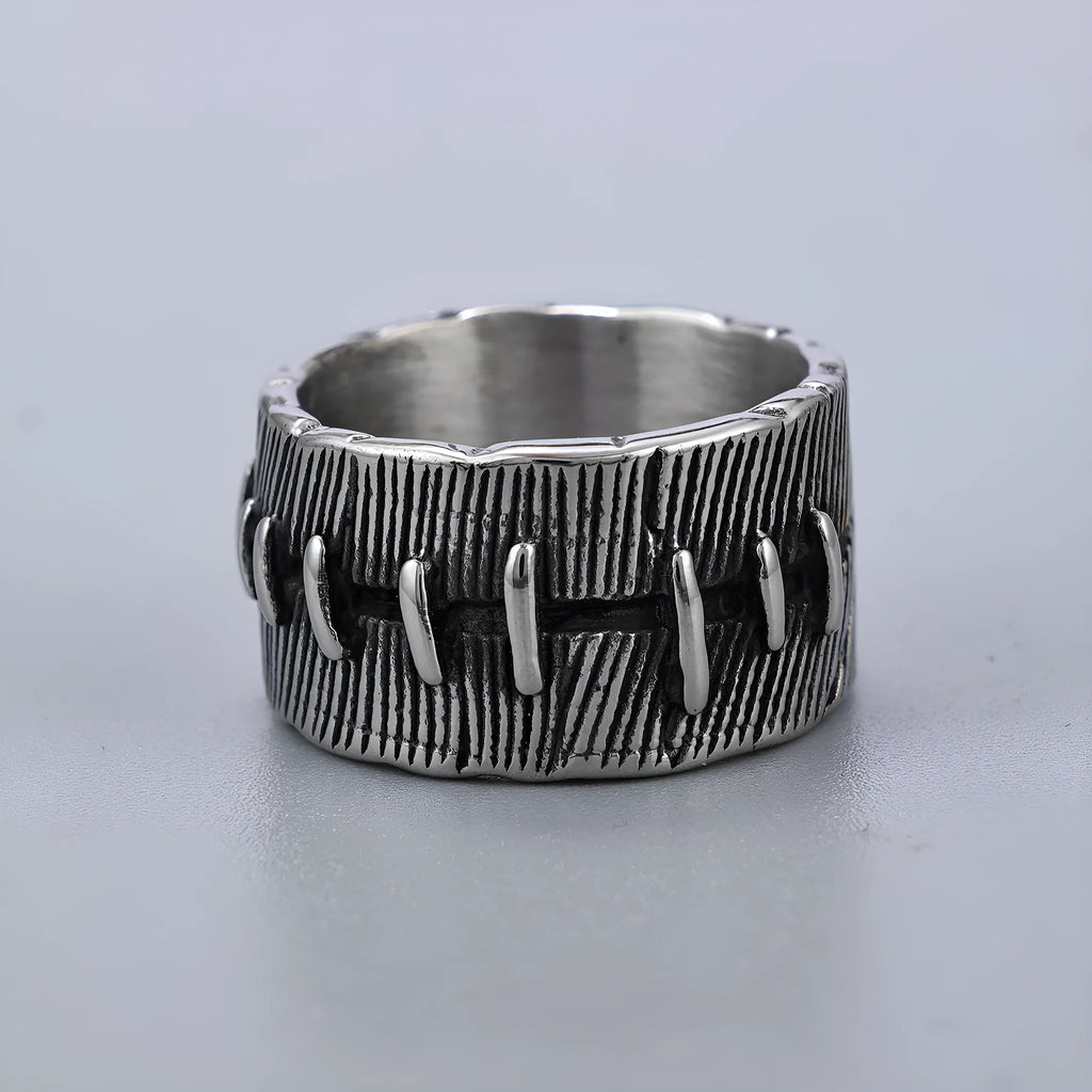 Men's titanium steel dark punk stitched ring with geometric U-shaped double design in retro colour