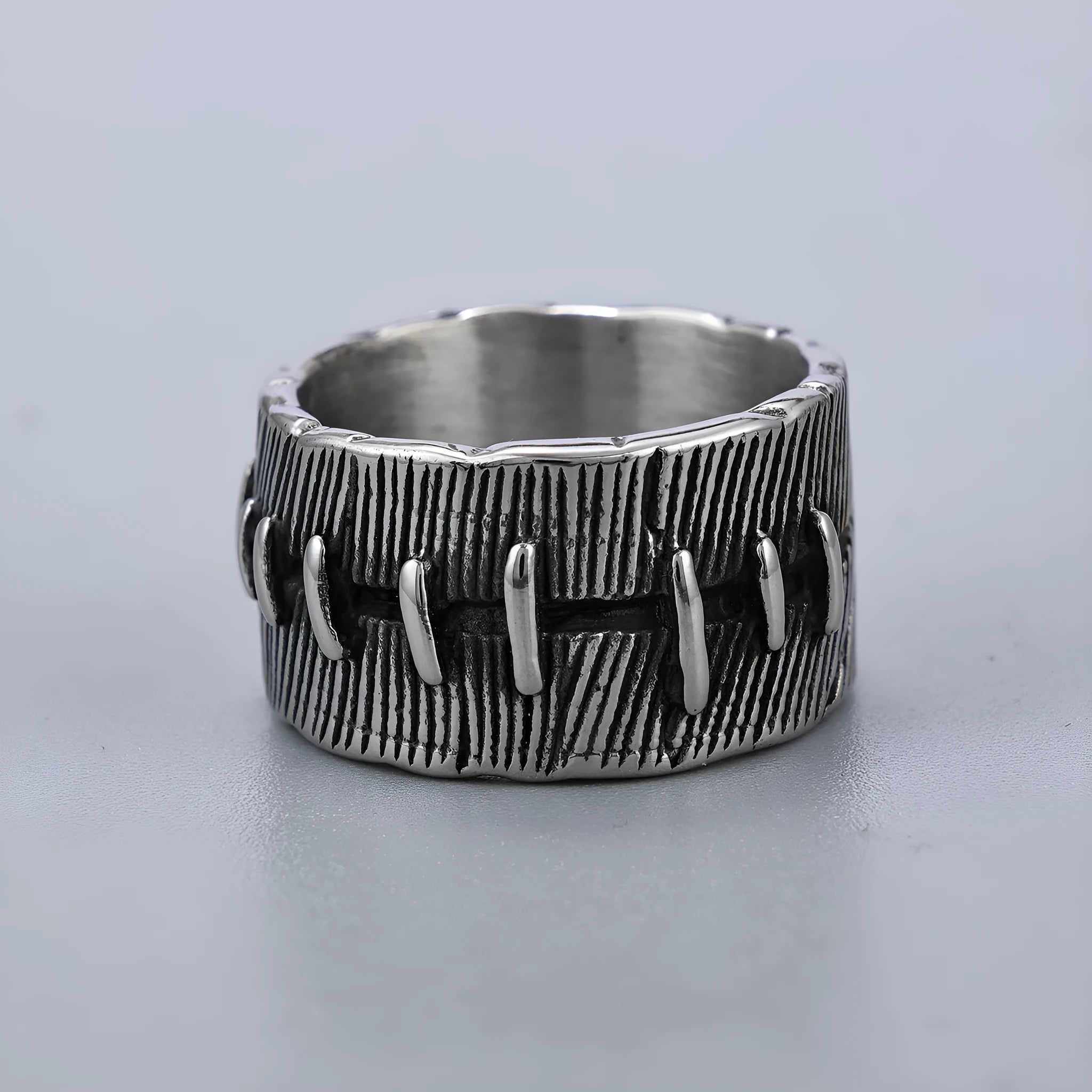 Men's titanium steel dark punk stitched ring with geometric U-shaped double design in retro colour